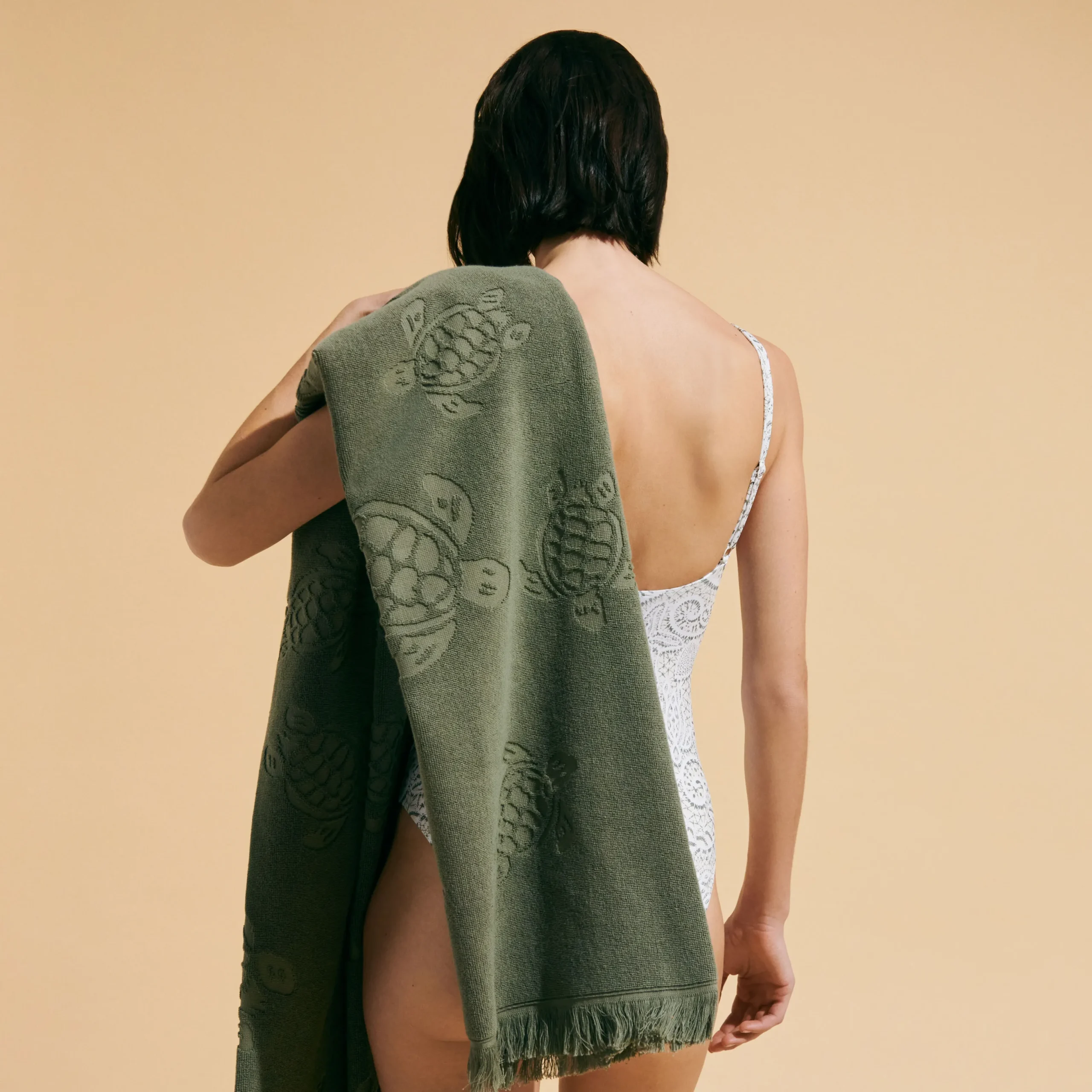 Outlet Vilebrequin Beach Fouta In Organic Cotton Turtles Jacquard Olivier/Green