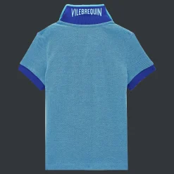 New Vilebrequin Boys Changing Cotton Pique Polo Shirt Solid Azure/Blue