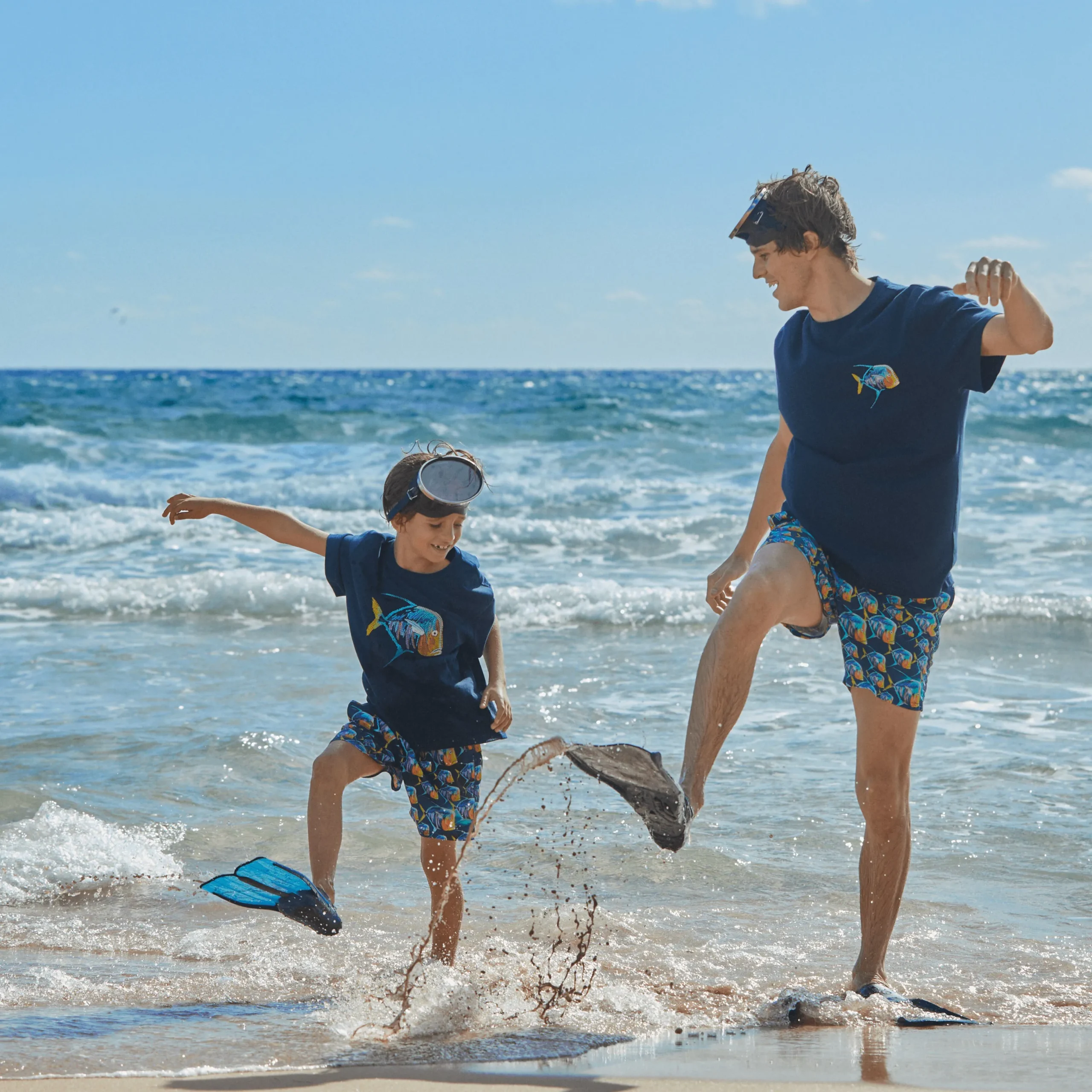 Shop Vilebrequin Boys Organic Cotton T-Shirt Piranhas Navy/Blue