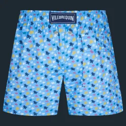 Shop Vilebrequin Boys Stretch Swim Trunks Micro Ronde Des Tortues Rainbow Divine/Blue