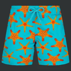 Best Sale Vilebrequin Boys Stretch Swim Trunks Starfish Dance Curacao/Blue