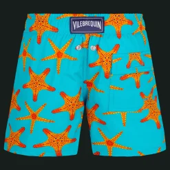 Best Sale Vilebrequin Boys Stretch Swim Trunks Starfish Dance Curacao/Blue