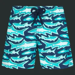 Sale Vilebrequin Boys Swim Shorts Requins 3D Navy/Blue