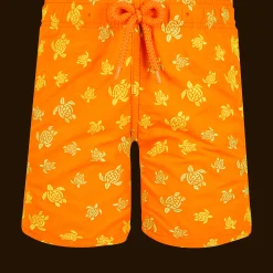 Shop Vilebrequin Boys Swim Trunks Embroidered Micro Ronde Des Tortues - Limited Edition Apricot/Orange