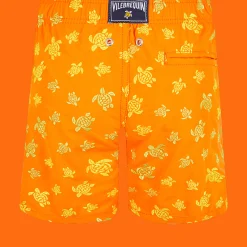 Shop Vilebrequin Boys Swim Trunks Embroidered Micro Ronde Des Tortues - Limited Edition Apricot/Orange