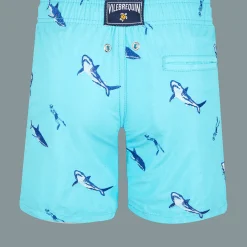 Outlet Vilebrequin Boys Swim Trunks Embroidered 2009 Les Requins Lazulii Blue/Blue
