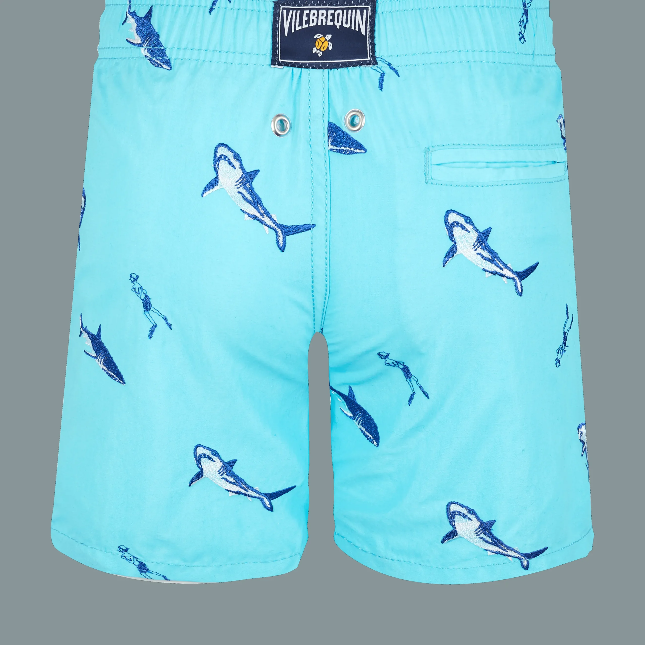 Outlet Vilebrequin Boys Swim Trunks Embroidered 2009 Les Requins Lazulii Blue/Blue