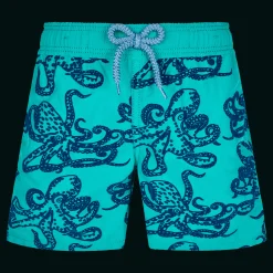 Clearance Vilebrequin Boys Swim Trunks Poulpes Flocked Emerald/Green