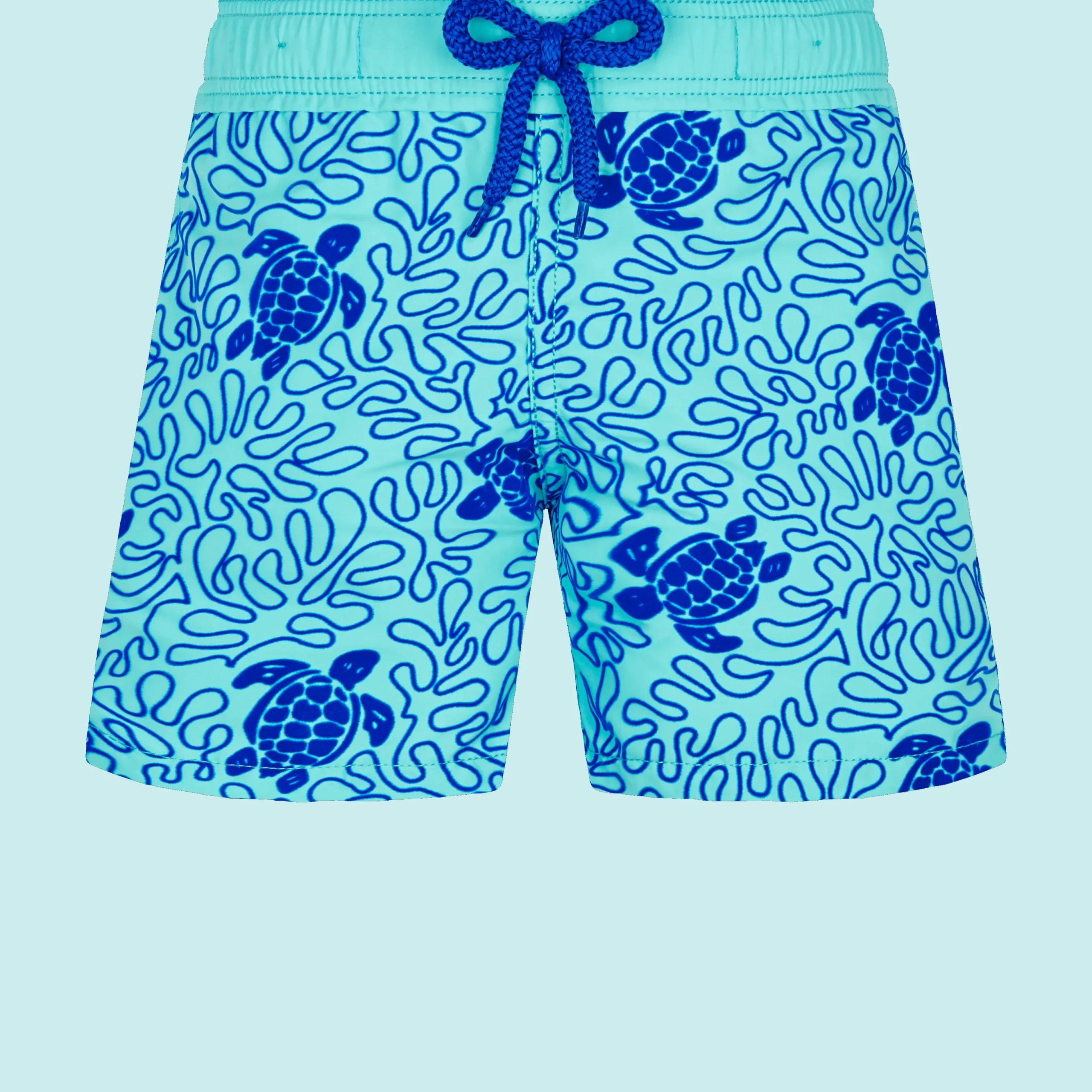 Flash Sale Vilebrequin Boys Swim Trunks Turtles Splash Flocked Lazulii Blue/Blue