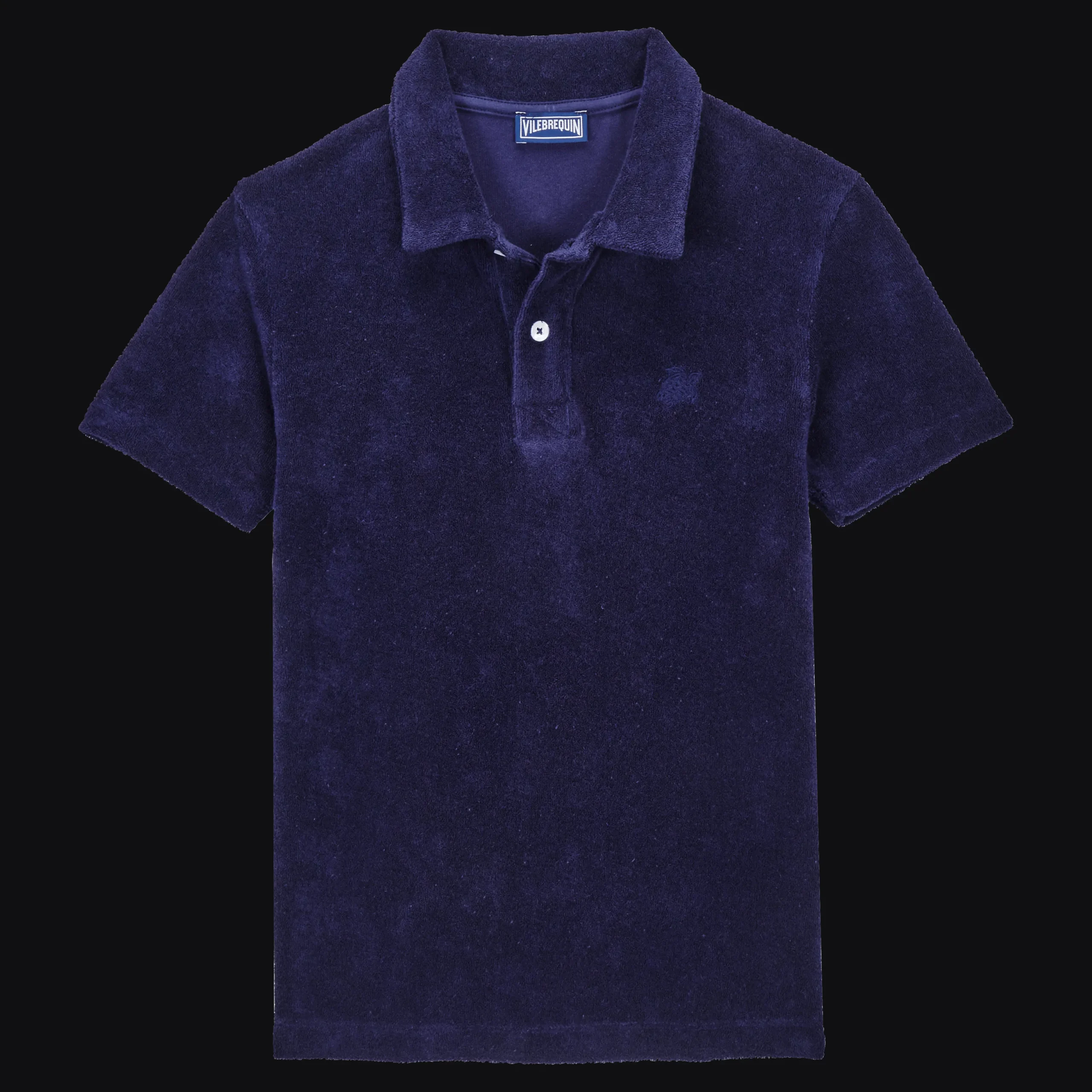 New Vilebrequin Boys Terry Polo Shirt Solid Navy/Blue