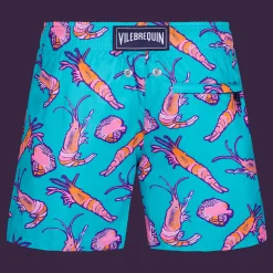 Cheap Vilebrequin Boys Ultra-Light And Packable Swim Trunks Crevettes Et Poissons Curacao/Blue