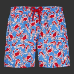 Shop Vilebrequin Boys Ultra-Light And Packable Swim Shorts Crabs & Shrimps Earthenware/Blue