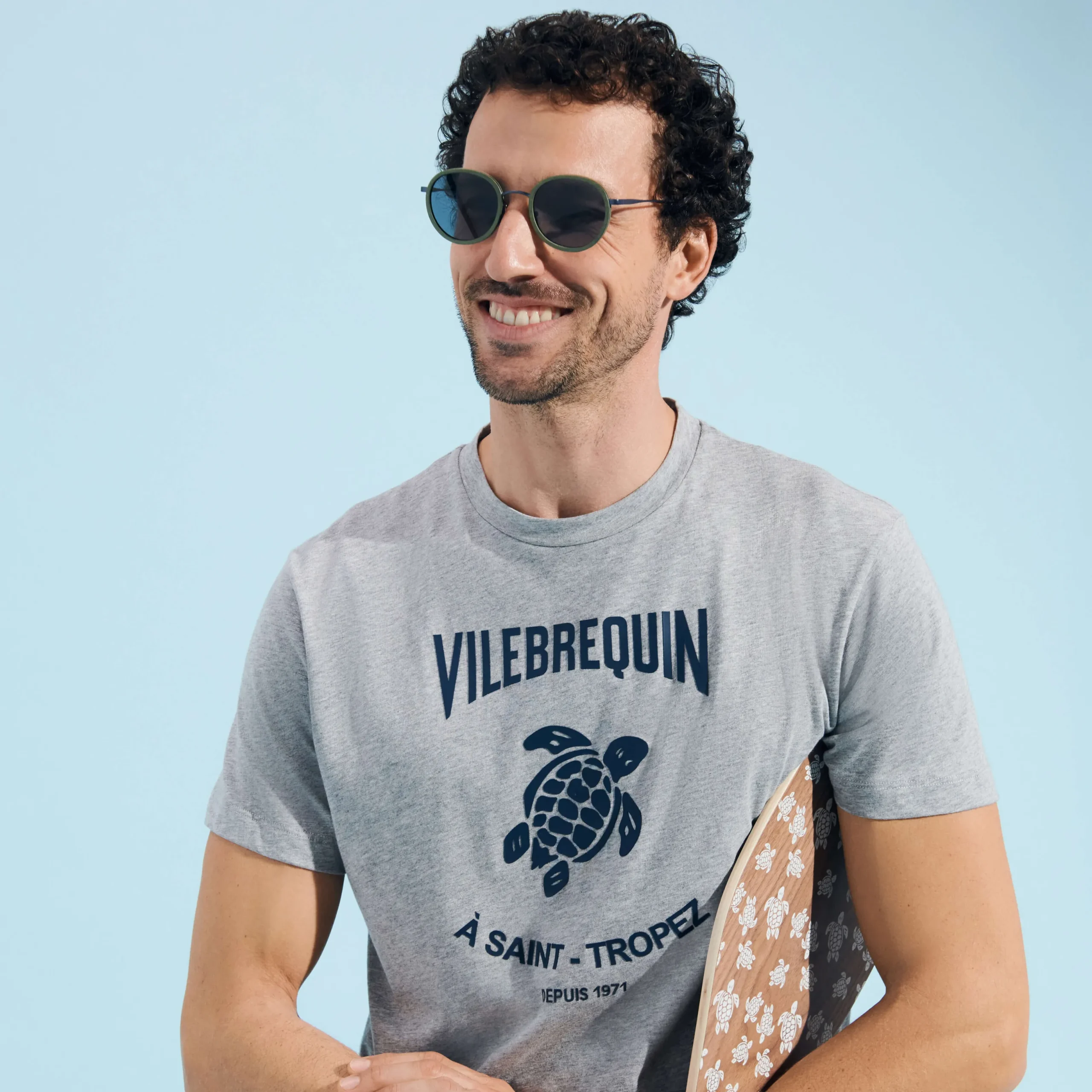 Store Vilebrequin Cotton Men T-Shirt Turtles Leopard Heather Grey/Grey