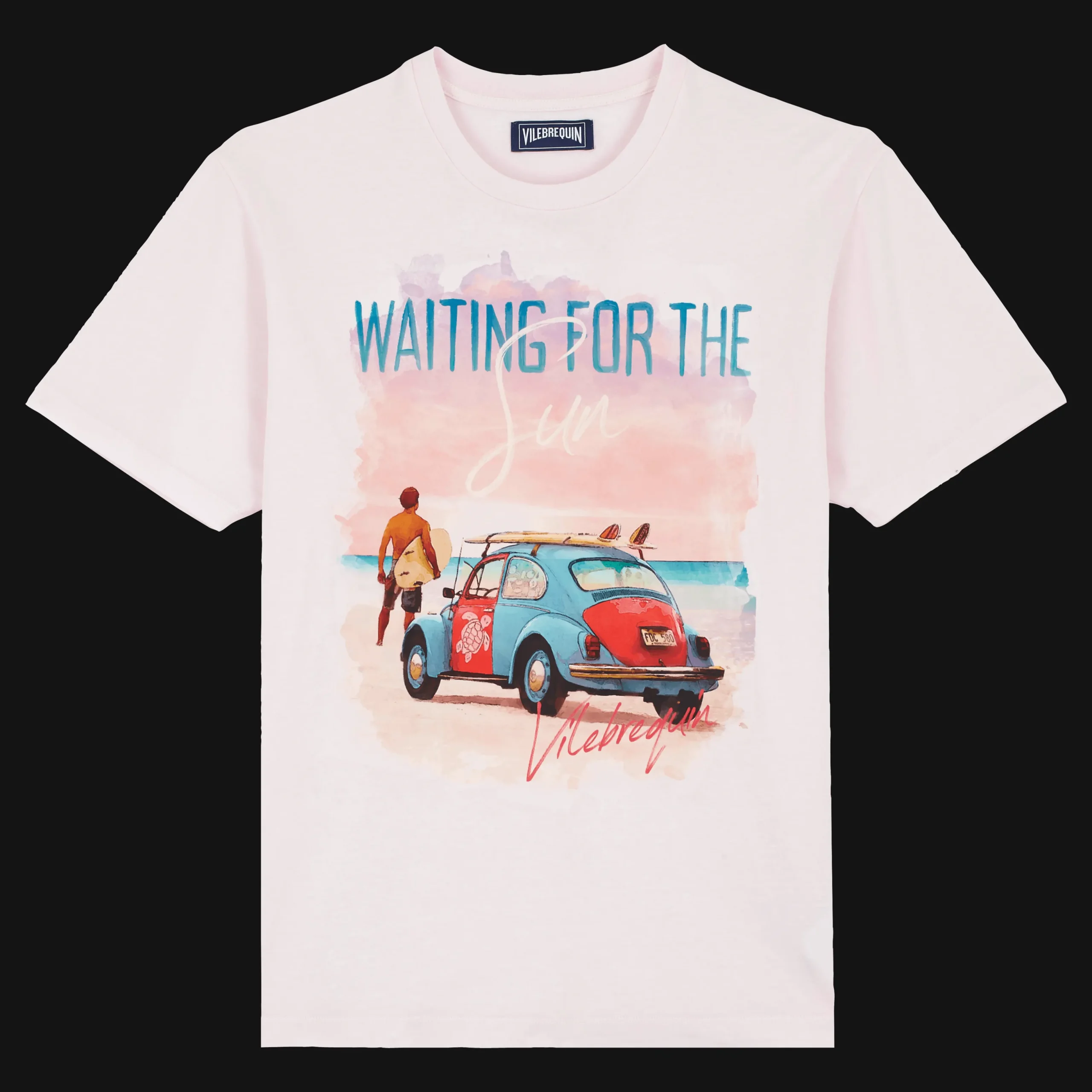 Discount Vilebrequin Cotton Men T-Shirt Waiting For Sun Tea Pink/Pink