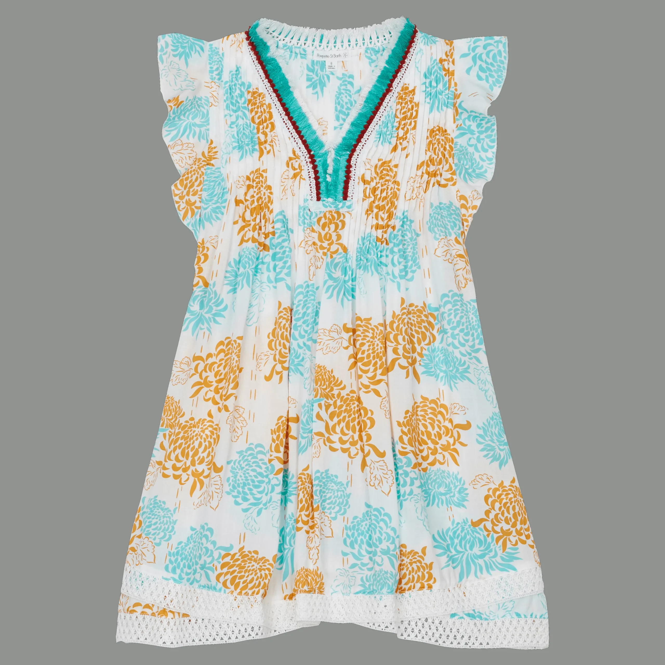 Hot Vilebrequin Girl Mini Dress Iridescent Flowers Of Joy- X Poupette St Barth Terracotta/Red