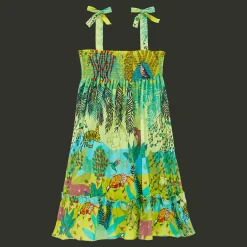 Clearance Vilebrequin Girls Cotton Dress Jungle Rousseau Ginger/Green