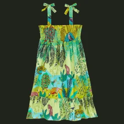 Clearance Vilebrequin Girls Cotton Dress Jungle Rousseau Ginger/Green
