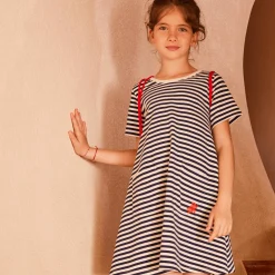 Shop Vilebrequin Girls Dress Stripes Navy/White/Blue