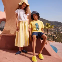 Online Vilebrequin Girls Large Stripes Cotton Hat Sunflower/Yellow