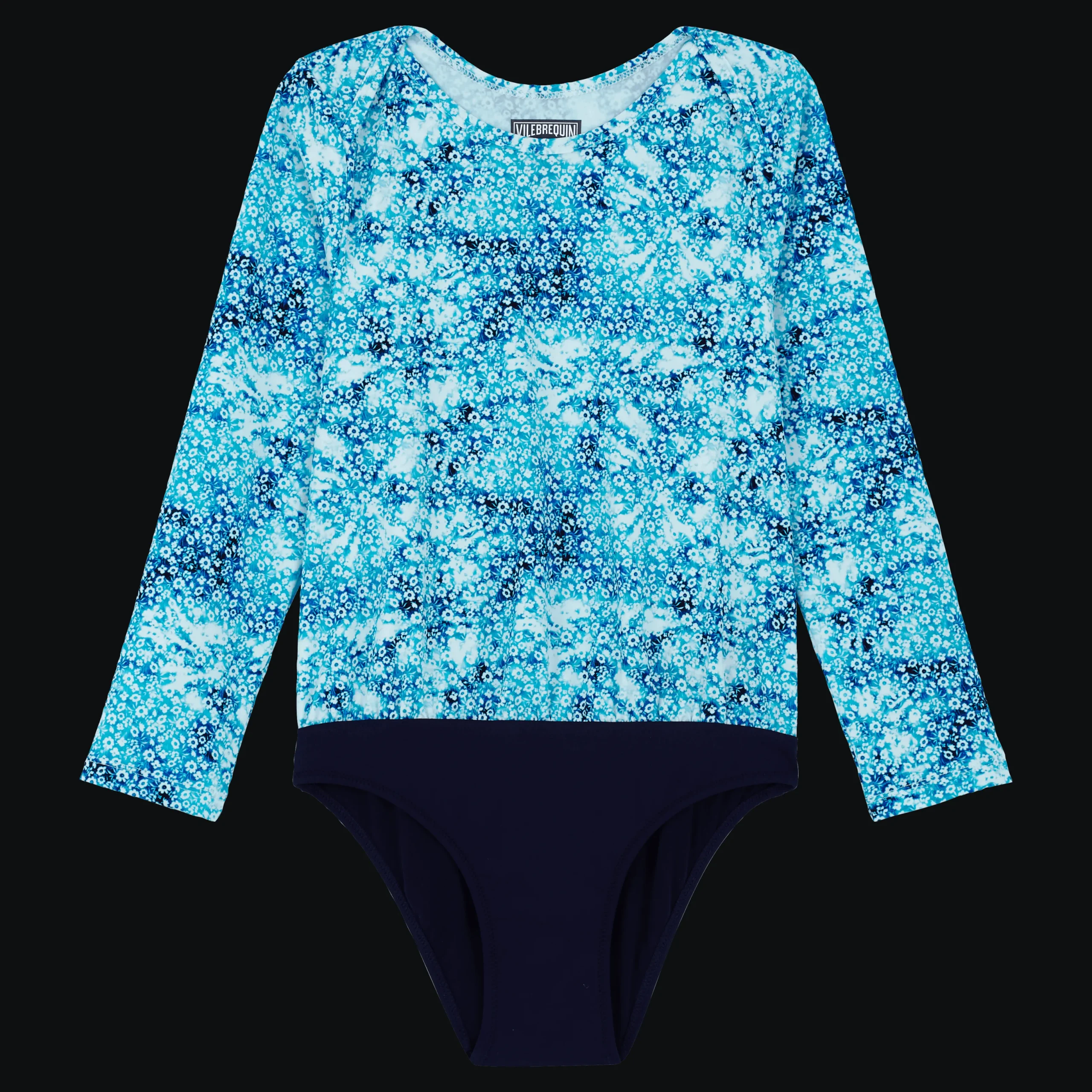 New Vilebrequin Girls One-Piece Rashguard Flowers Tie & Dye Navy/Blue