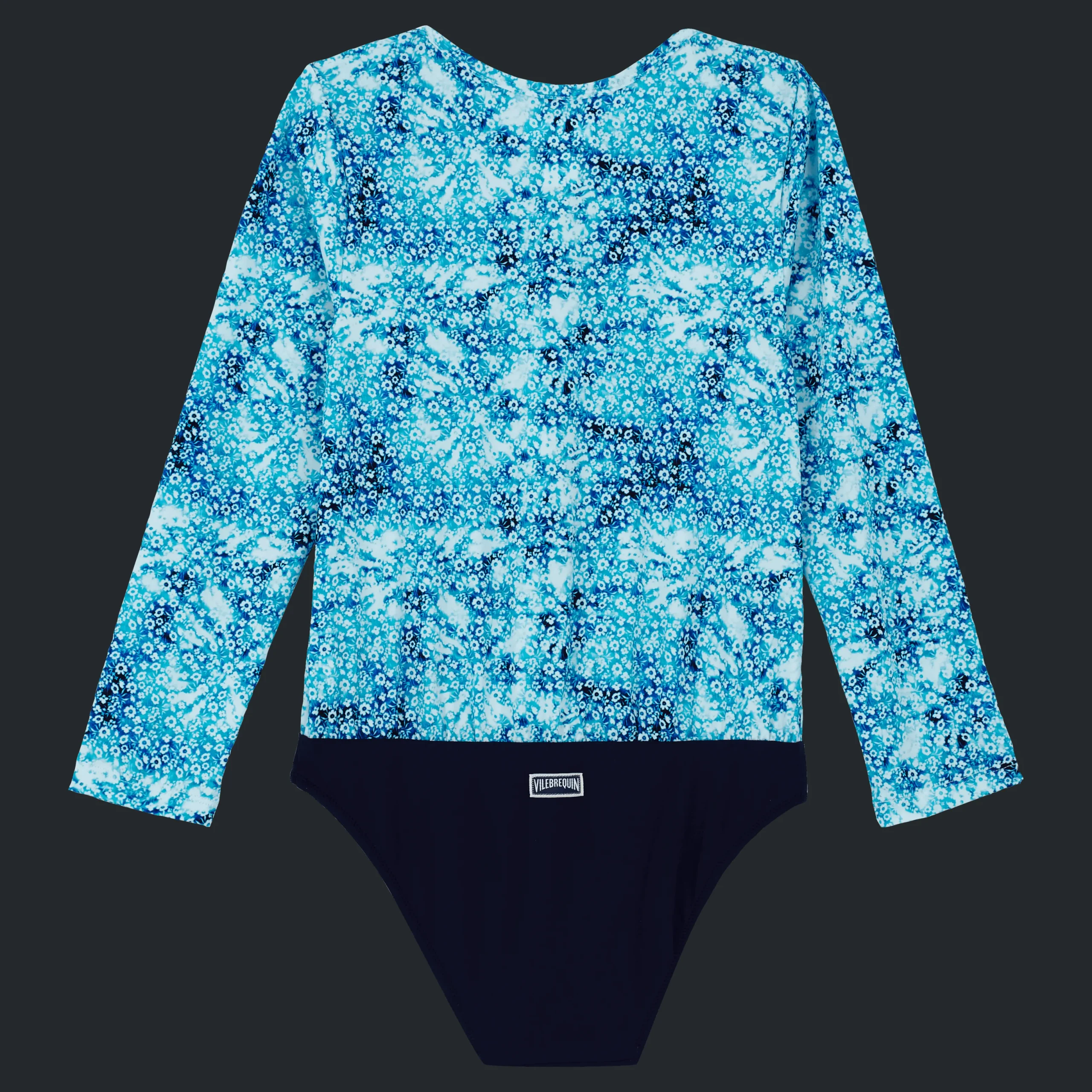 New Vilebrequin Girls One-Piece Rashguard Flowers Tie & Dye Navy/Blue