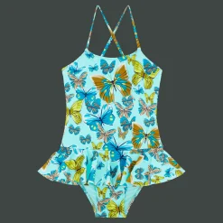 Outlet Vilebrequin Girls One-Piece Swimsuit Butterflies Lagoon/Blue