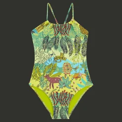 Best Vilebrequin Girls One-Piece Swimsuit Jungle Rousseau Ginger/Green