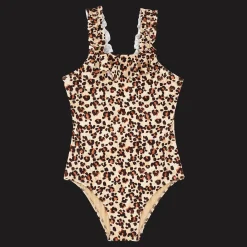 Shop Vilebrequin Girls One-Piece Swimsuit Turtles Leopard Straw/Yellow