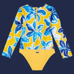 Best Vilebrequin Girls One-Piece Zipped Rashguard Raiatea Sun/Yellow