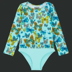 Discount Vilebrequin Girls One-Piece Zipped Rashguard Butterflies Lagoon/Blue