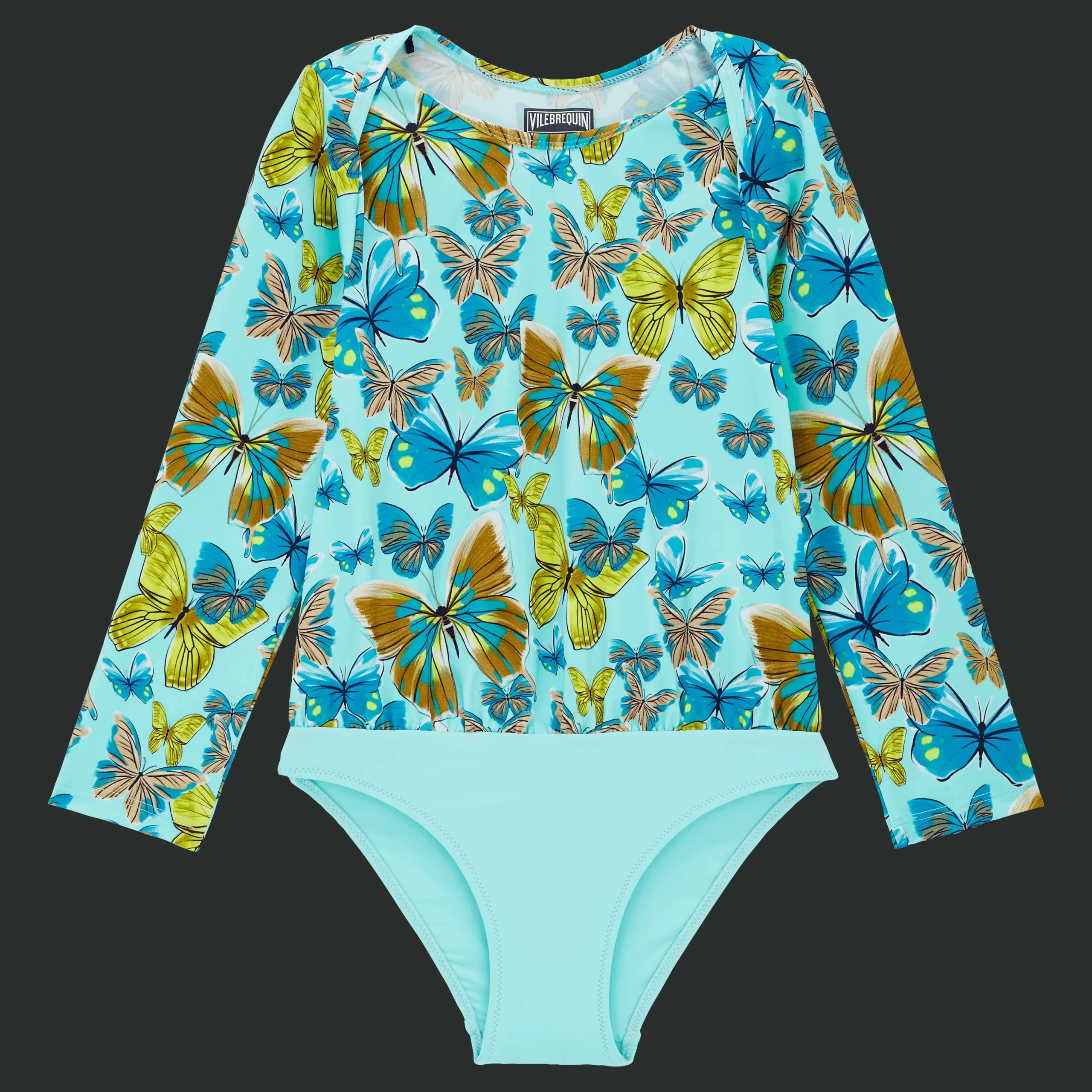 Discount Vilebrequin Girls One-Piece Zipped Rashguard Butterflies Lagoon/Blue