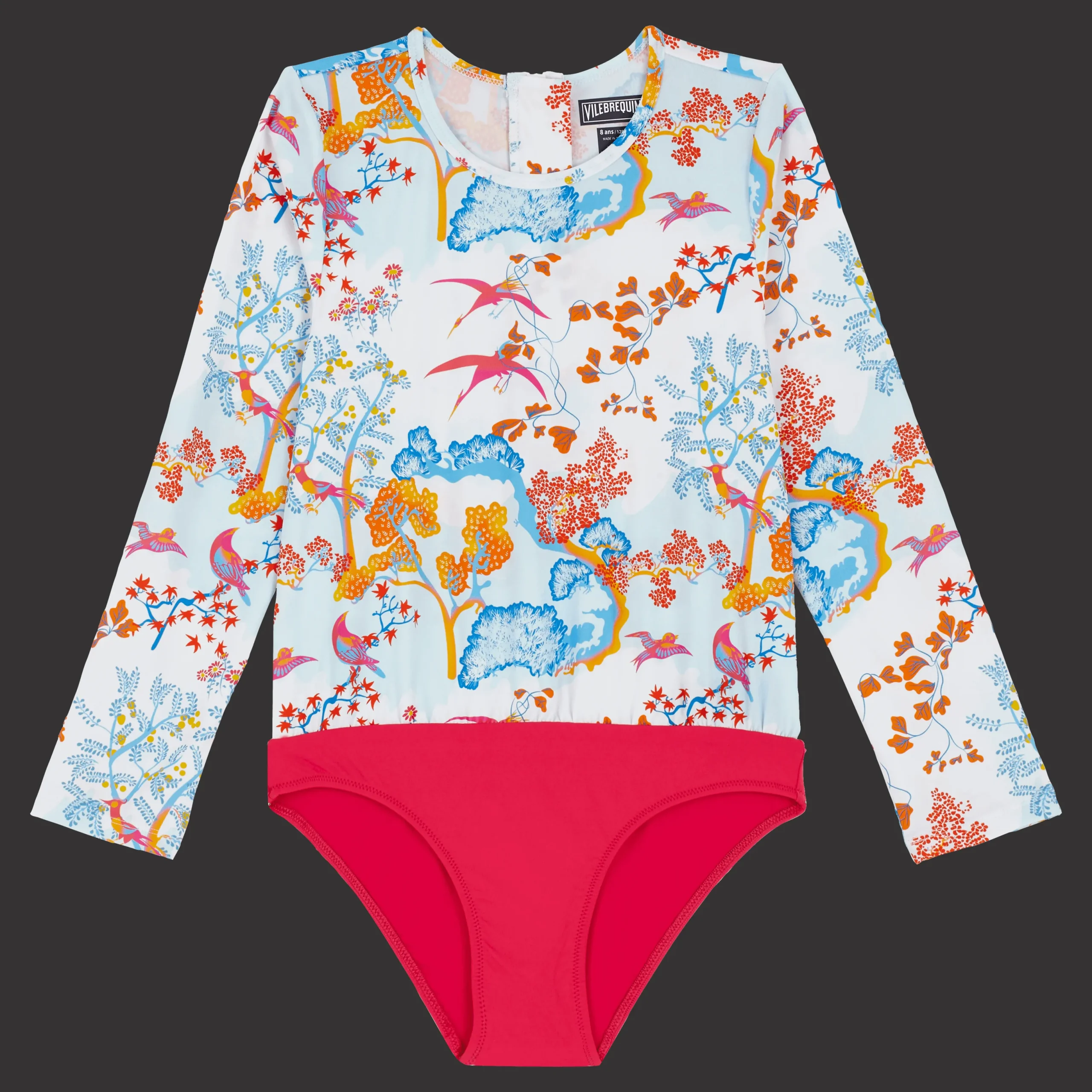 Shop Vilebrequin Girls One-Piece Zipped Rashguard Peaceful Trees White/White