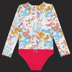 Shop Vilebrequin Girls One-Piece Zipped Rashguard Peaceful Trees White/White