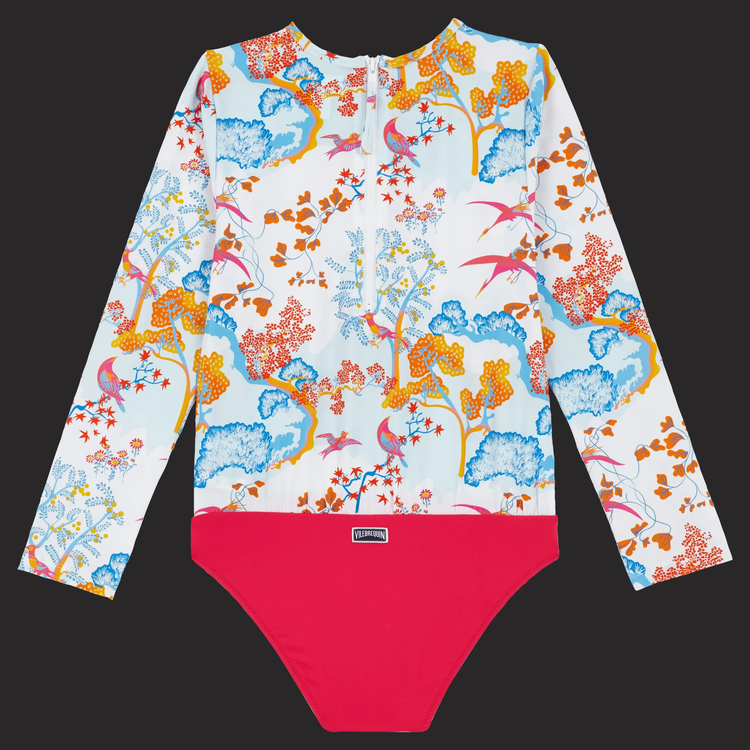 Shop Vilebrequin Girls One-Piece Zipped Rashguard Peaceful Trees White/White