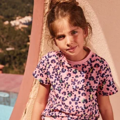 Sale Vilebrequin Girls T-Shirt Turtles Leopard Candy/Pink