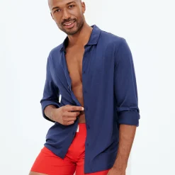 Online Vilebrequin Jersey Tencel Men Shirt Navy/Blue