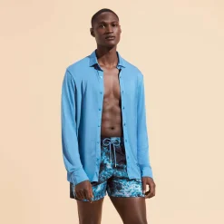 Cheap Vilebrequin Jersey Tencel Men Shirt Calanque/Blue