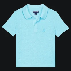 Outlet Vilebrequin Linen Boys Polo Shirt Solid Lazulii Blue/Blue