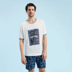 Outlet Vilebrequin Linen Men T-Shirt Poulpes Bicolores Off White/White
