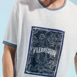 Outlet Vilebrequin Linen Men T-Shirt Poulpes Bicolores Off White/White
