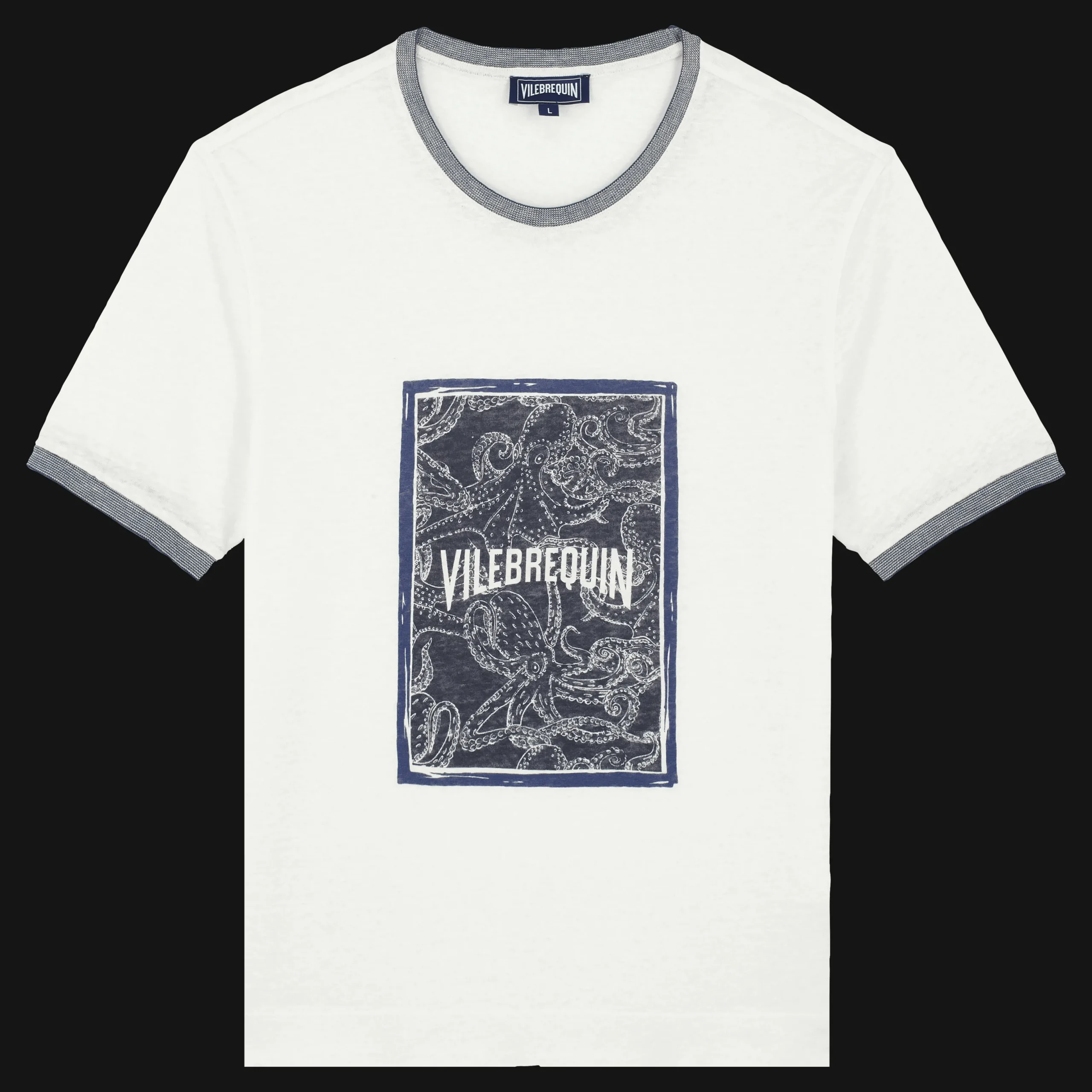 Outlet Vilebrequin Linen Men T-Shirt Poulpes Bicolores Off White/White