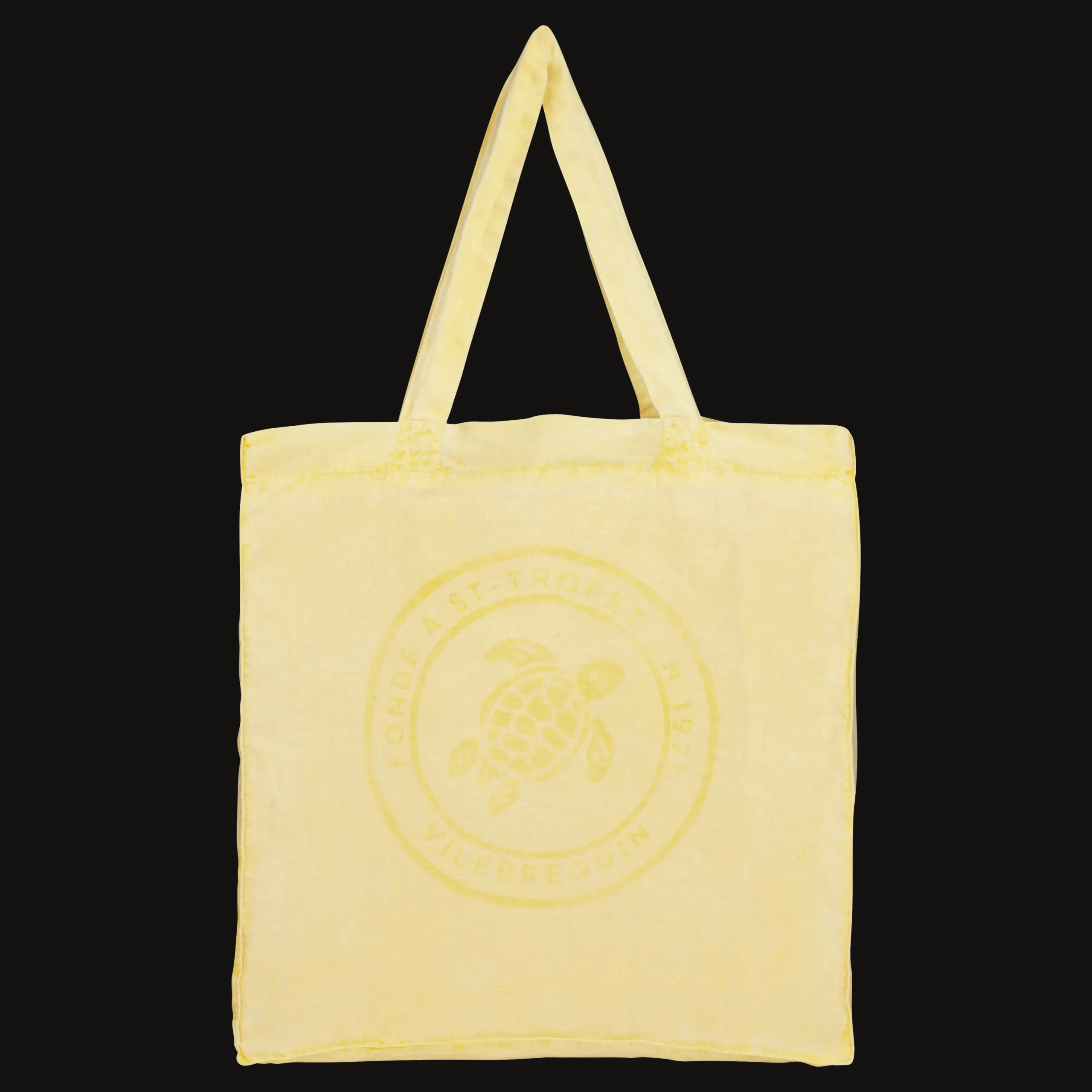 Store Vilebrequin Linen Turtle Unisex Tote Bag Mineral Dye Genet/Yellow