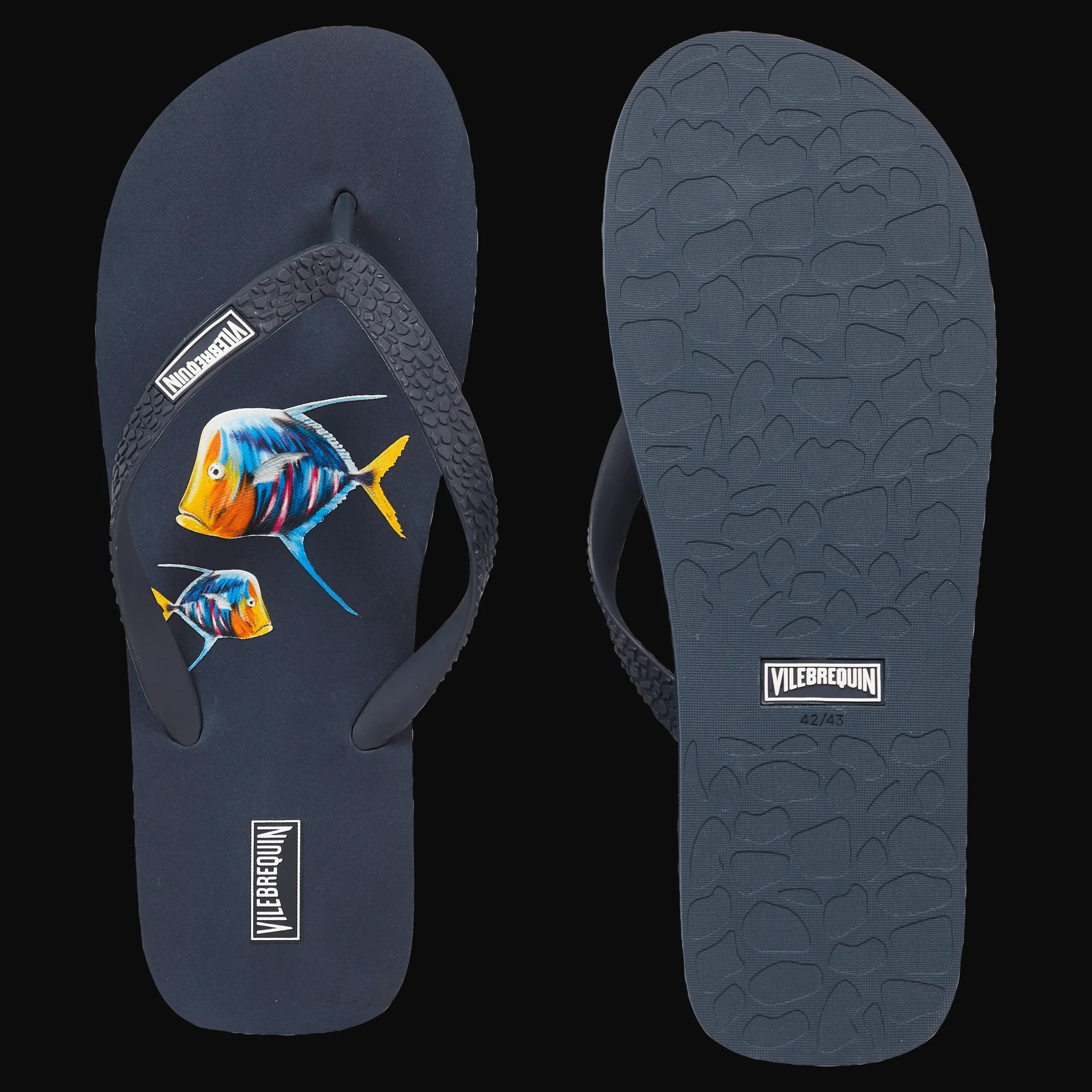 Best Sale Vilebrequin Men Beach Flip Flops Piranhas Navy/Blue