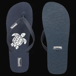 New Vilebrequin Men Beach Flip Flops Turtle Navy 2/Blue