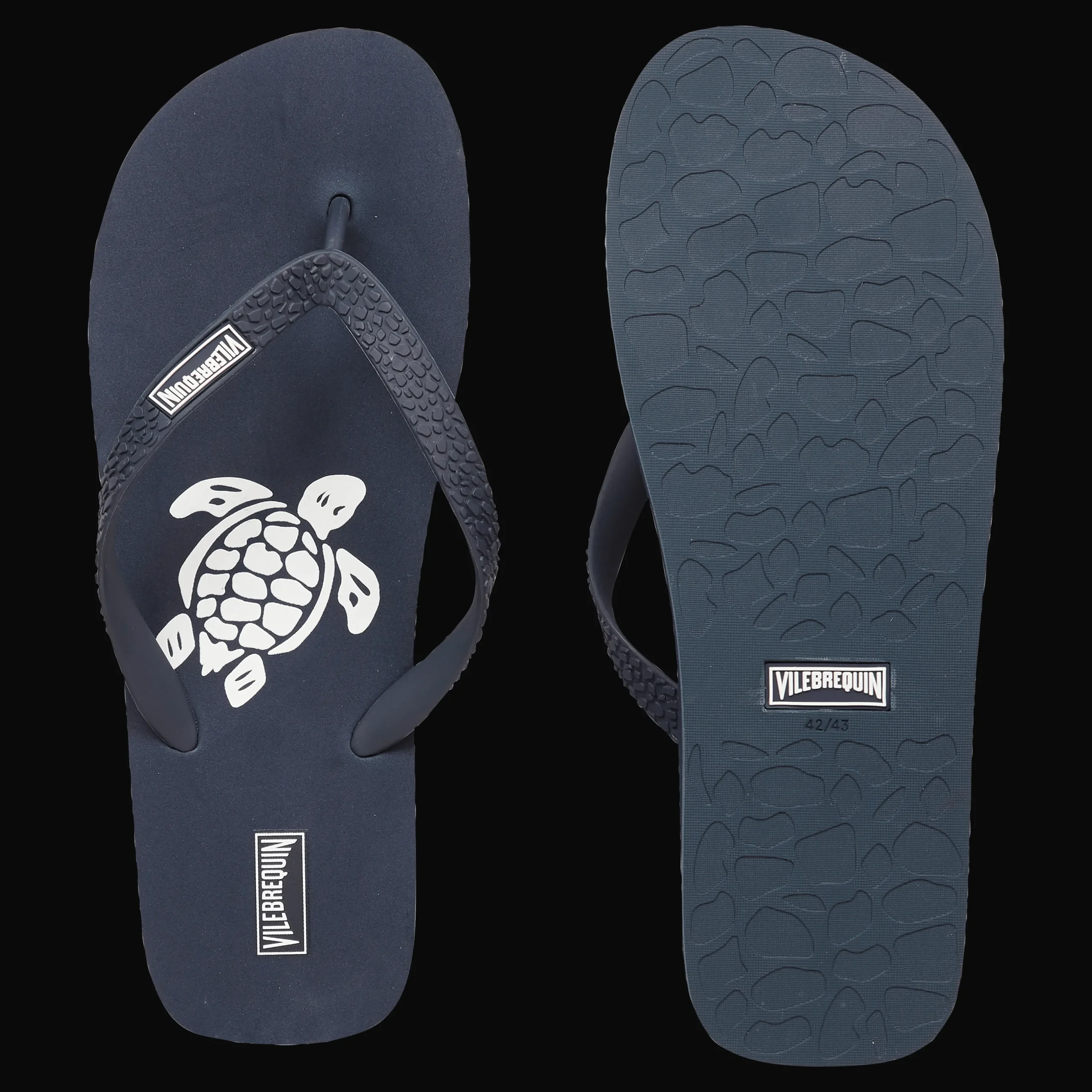 New Vilebrequin Men Beach Flip Flops Turtle Navy 2/Blue