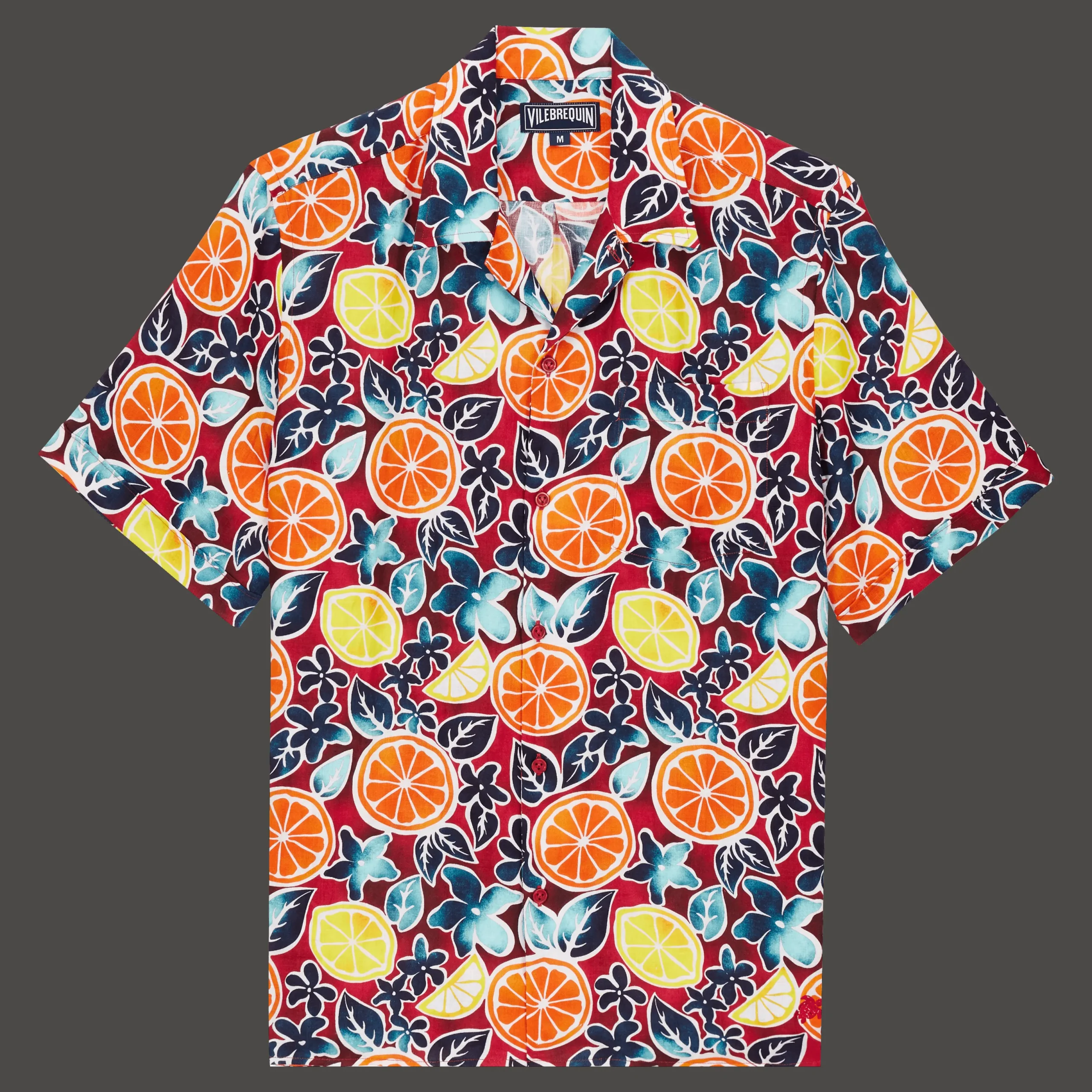 Store Vilebrequin Men Bowling Linen Shirt Presse Citron Burgundy/Red