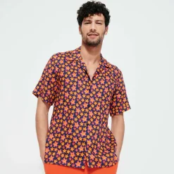 Fashion Vilebrequin Men Bowling Linen Shirt Stars Gift Navy/Blue