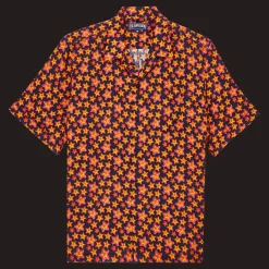Fashion Vilebrequin Men Bowling Linen Shirt Stars Gift Navy/Blue