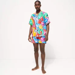 Flash Sale Vilebrequin Men Bowling Shirt Linen Faces In Places - X Kenny Scharf Multicolor/Multi