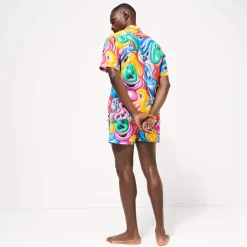 Flash Sale Vilebrequin Men Bowling Shirt Linen Faces In Places - X Kenny Scharf Multicolor/Multi